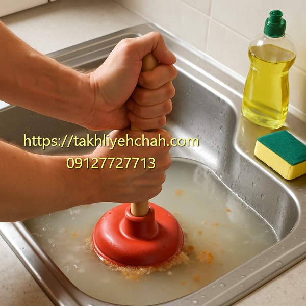 بازکردن گرفتگی سینک ظرفشویی با تلمبه