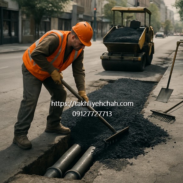آسفالت نهایی روی مسیر حفاری شده فاضلاب
