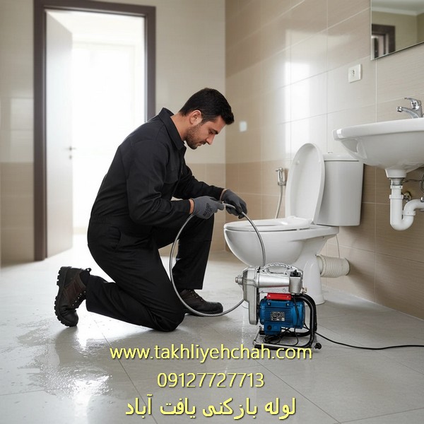 سرویس کار لوله بازکنی یافت آباد با دستگاه ژنراتور برقی در حال رفع گرفتگی لوله