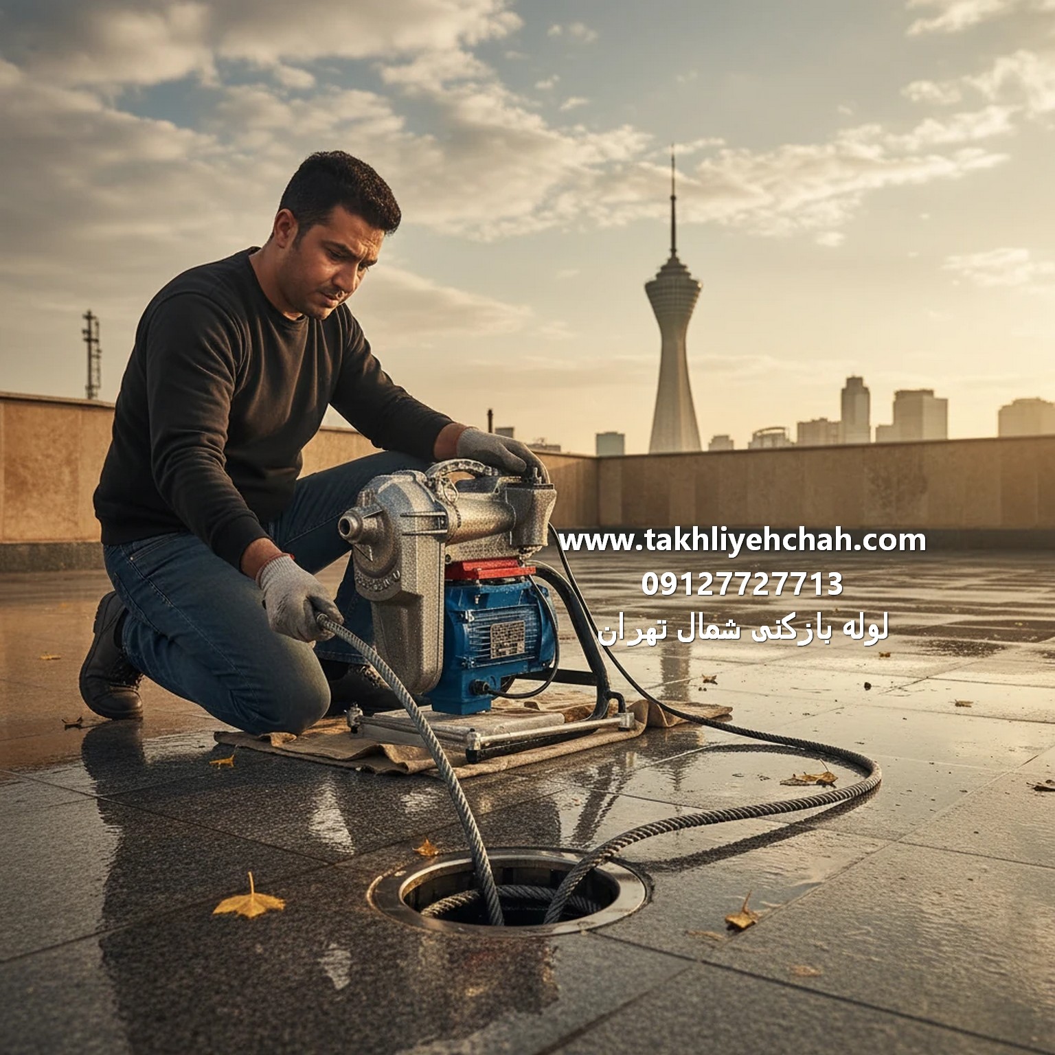 لوله بازکنی کفشور پشت بام در شمال تهران با فنر برقی